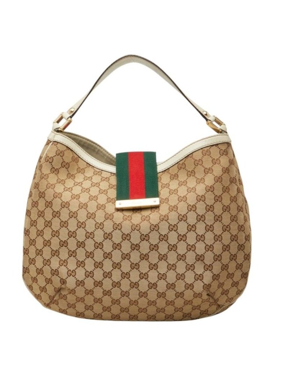 Gucci GG Canvas Sherry Line Shoulder Bag Beige White
